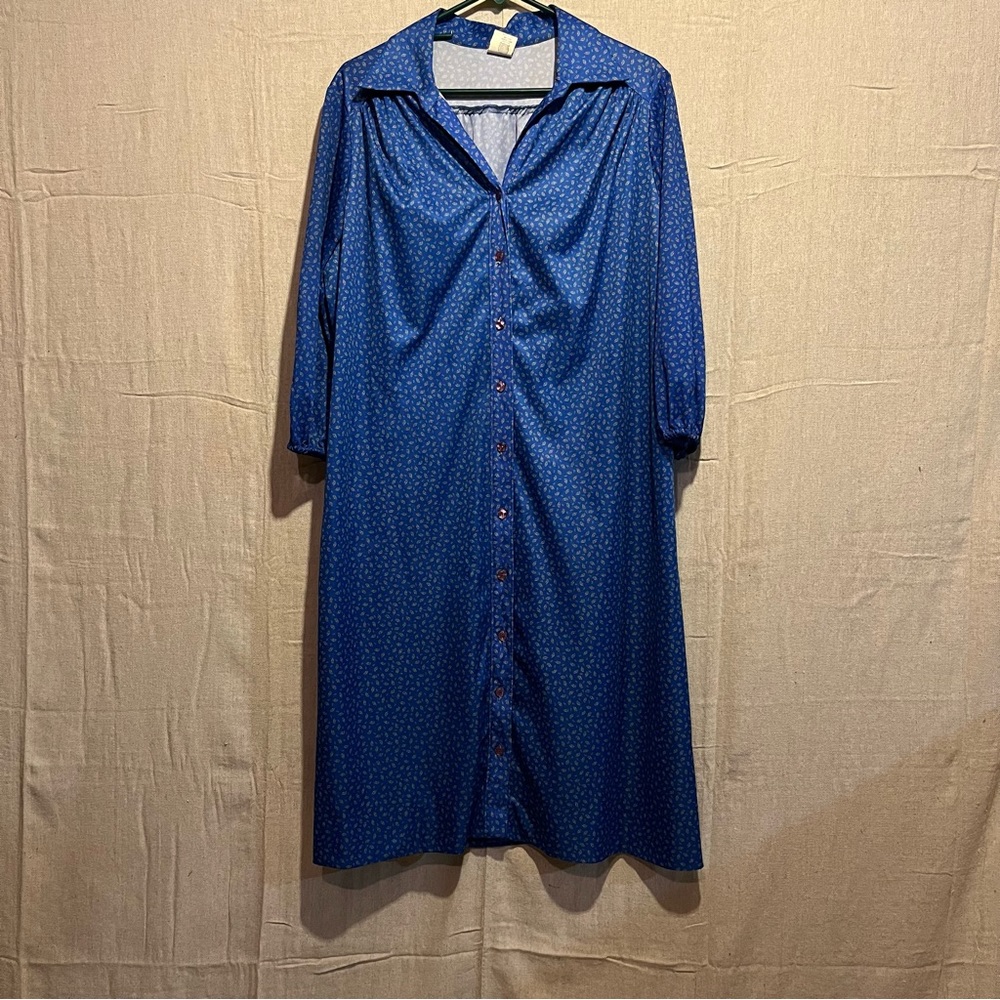 Vintage 60s Blue Sailboat Pattern Button Down Dress - Picture 2 of 6